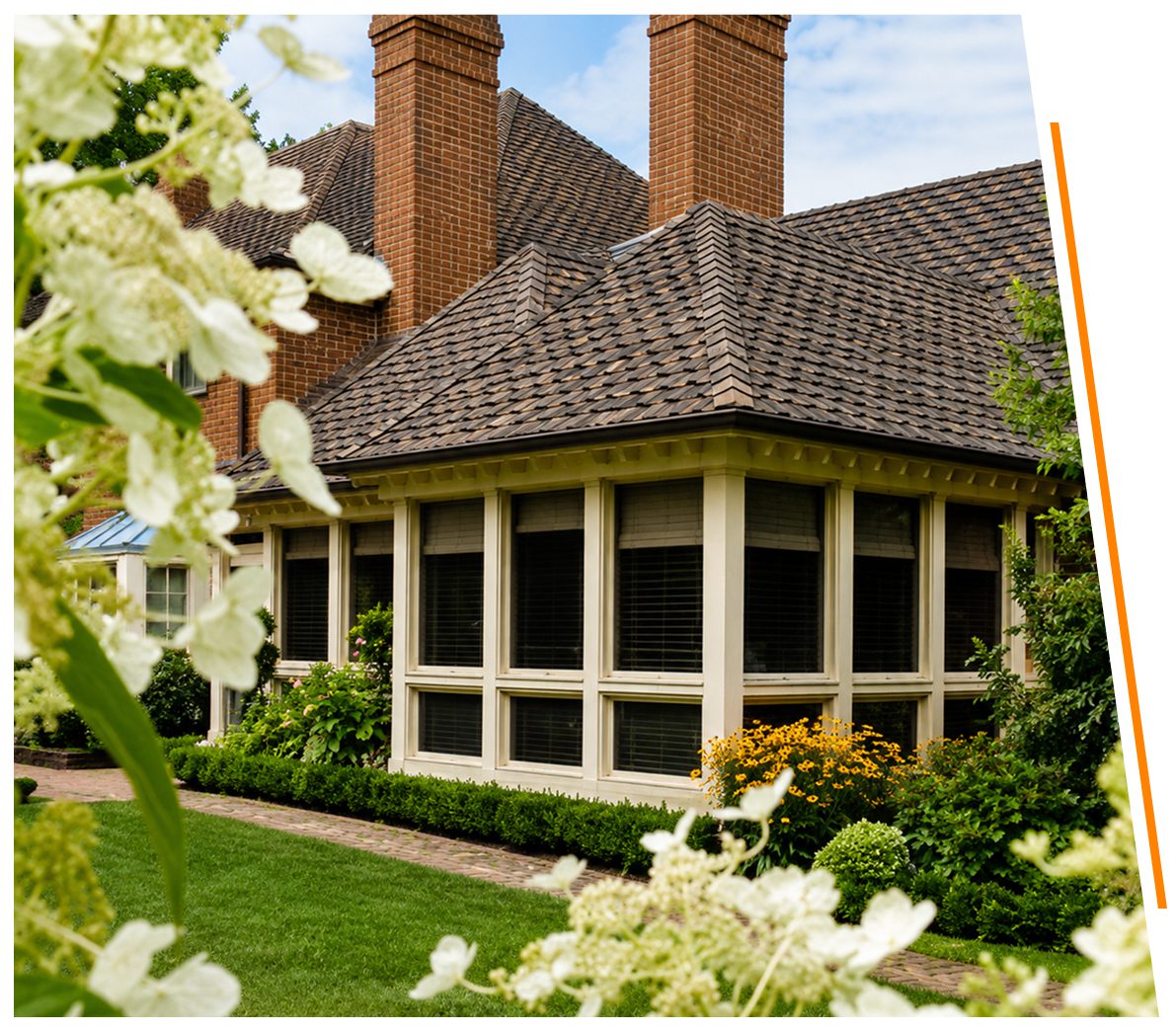 Charming home exterior with flowers
