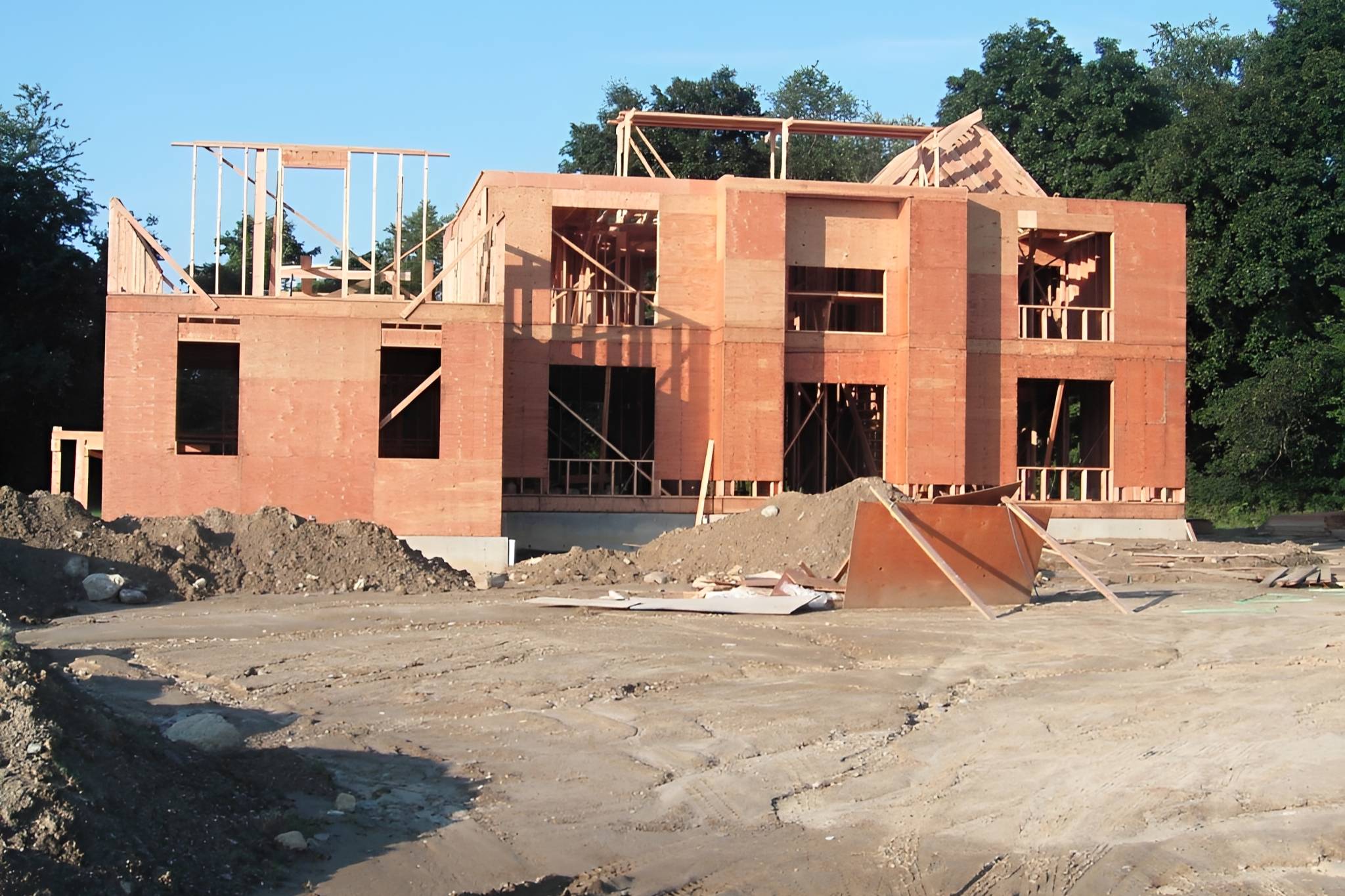 House under construction with wooden framework