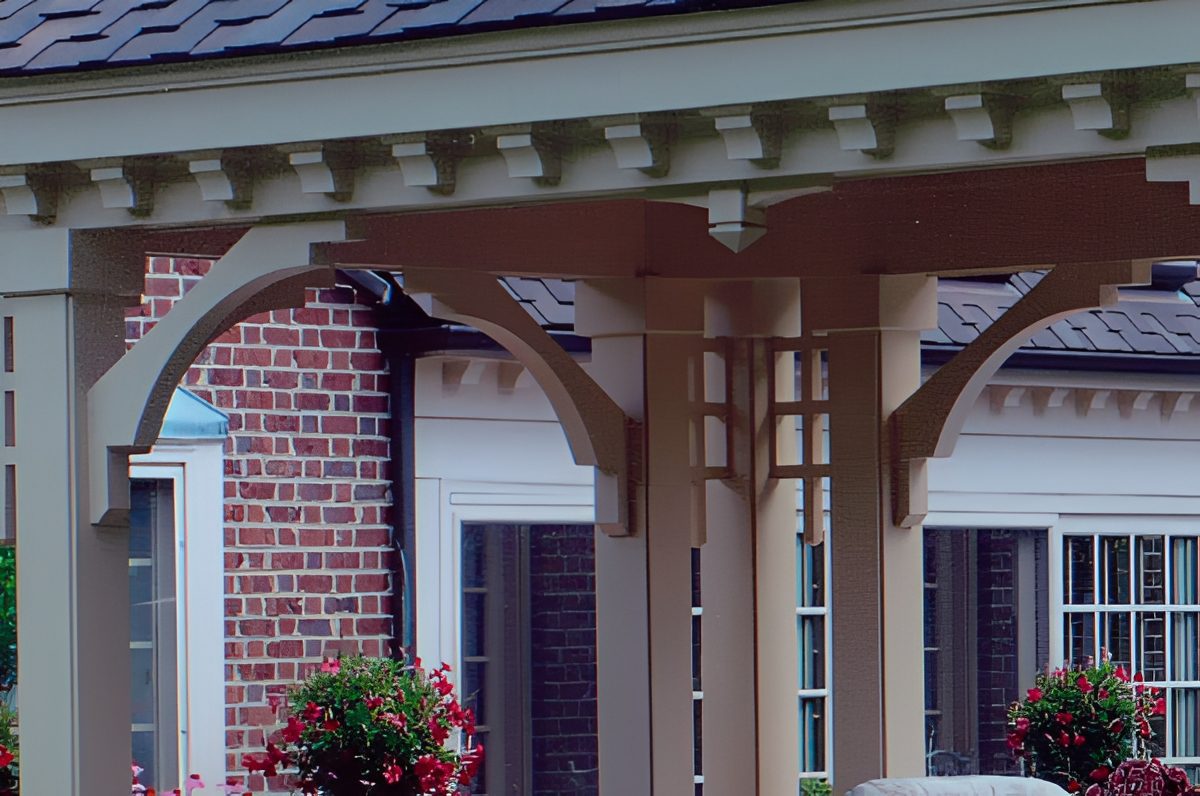 Brick house with pergola structure
